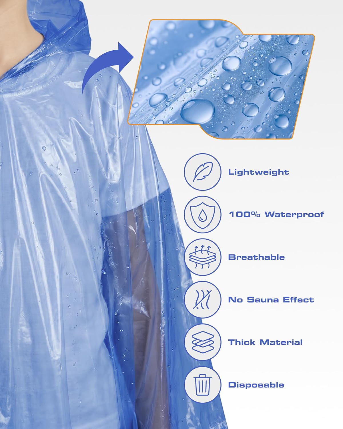 Hagon PRO Disposable Rain Ponchos for Adults (5 Pack) - Image 5