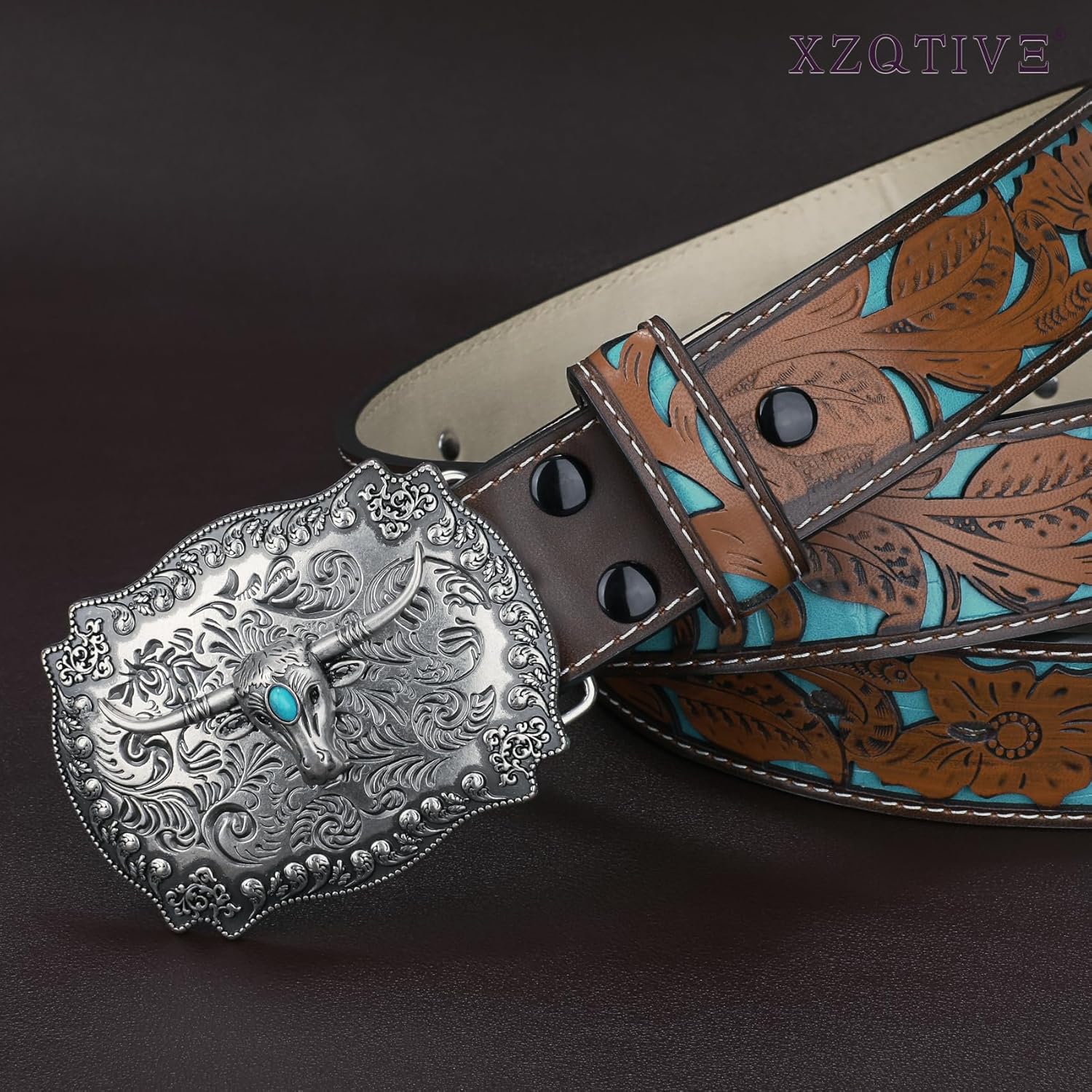 XZQTIVE Women Men Genuine Leather Belt Vintage Ladies Western Belt Engraved Tooled Leather Belt Cowboy Cowgirl Country Belt - Image 5