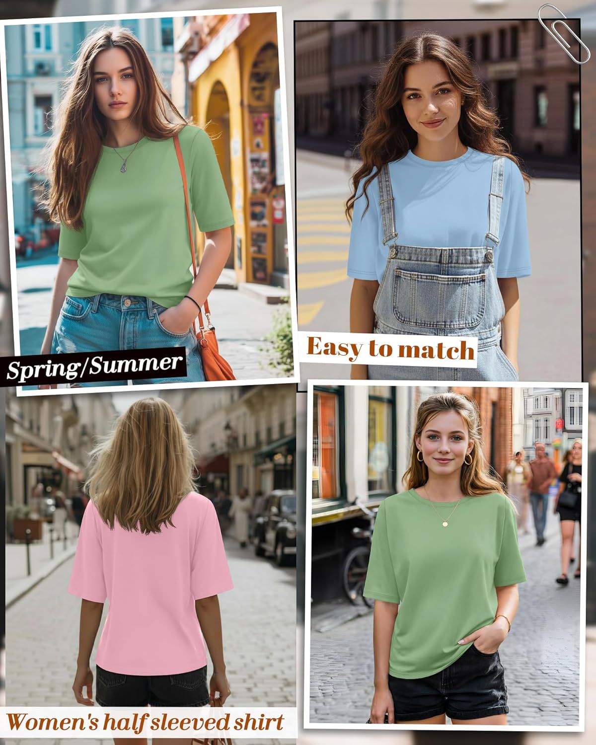 Huukeay 3 Pack Women's Half Sleeve T-Shirts, Crew Neck Elbow Length Tops Loose Casual Basic Tees Summer Tunic Tops - Image 2