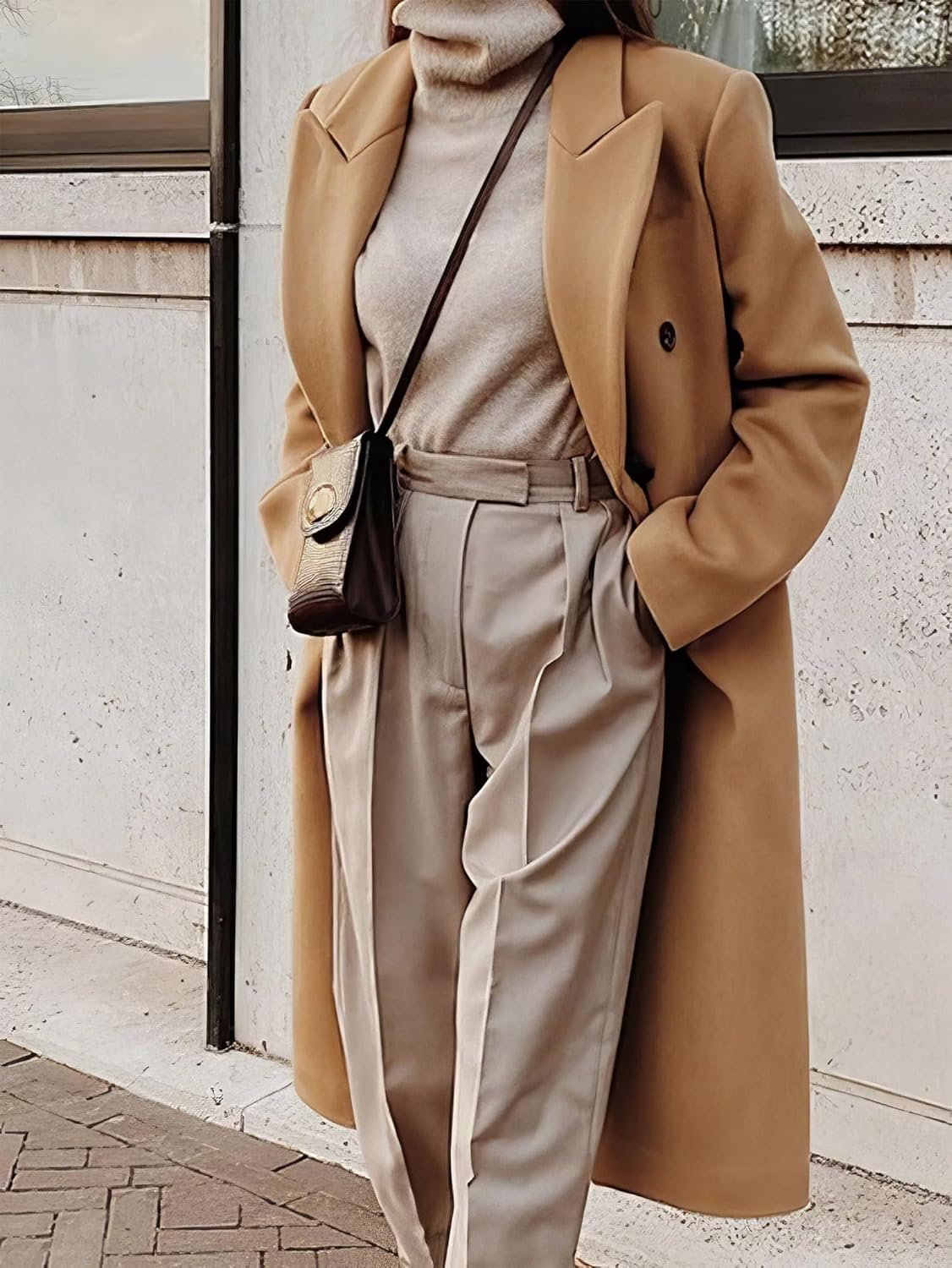 IDEALSANXUN Womens Long Wool Coats Fall Winter Double Breasted Trench Coat Peacoat - Image 3
