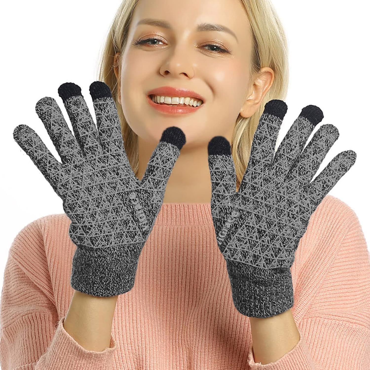 ViGrace Winter Warm Touchscreen Gloves for Men and Women Touch Screen Fleece Lined Knit Anti-Slip Wool Glove - Image 7