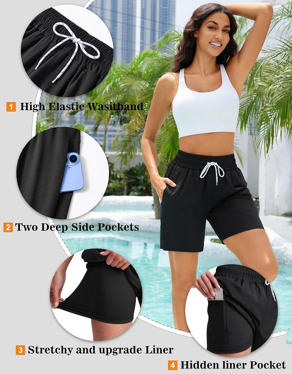 Women's 3''/5''/7'' Swim Board Shorts Quick Dry Beach Shorts with Liner Pockets Swimsuits Bottoms Trunks for Women - Image 5
