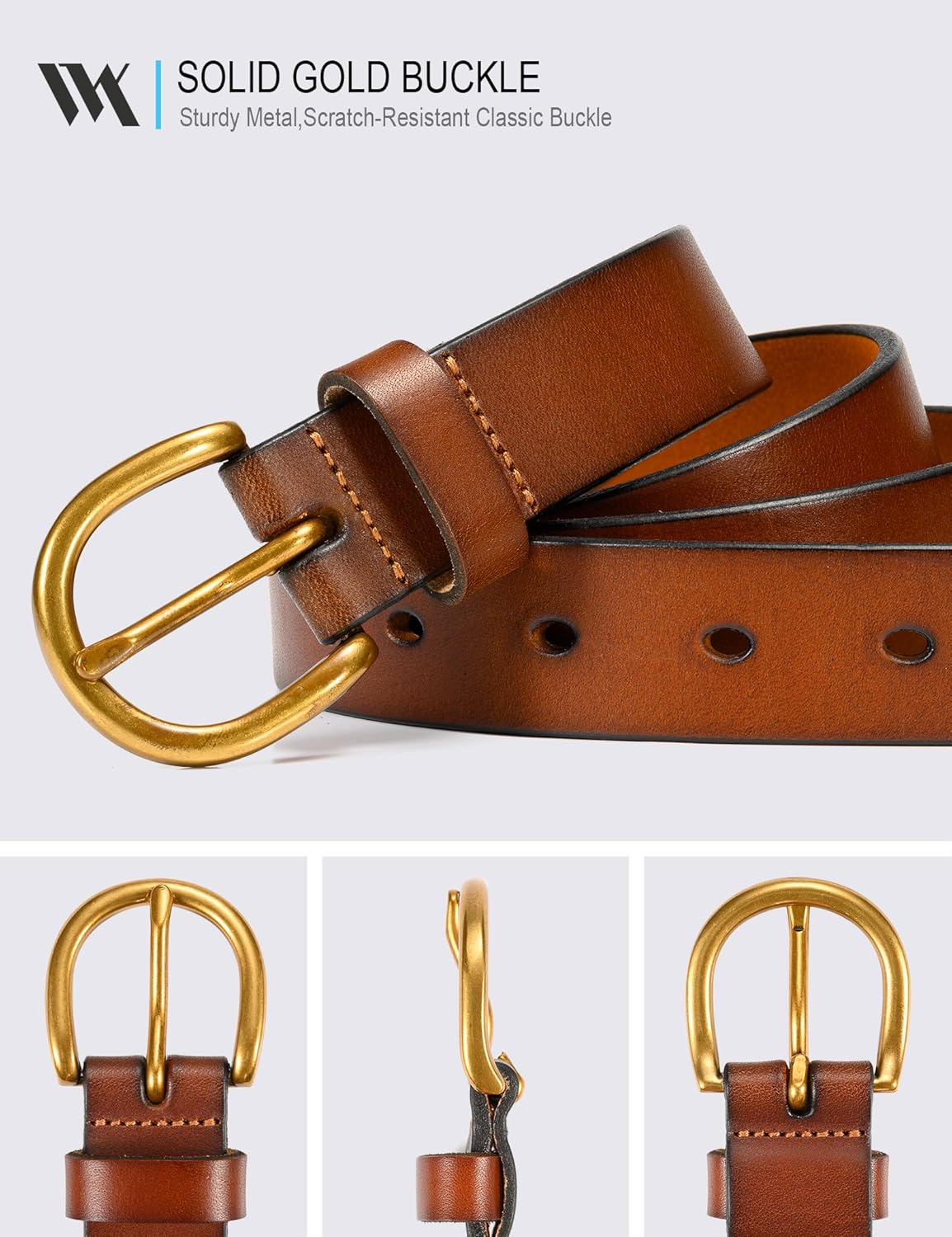 WOLFANT Womens Casual leather Jean Belt,1.1" Ladies Belt with Gold Buckle,100% Italian Full Grain Real Solid Leather - Image 3