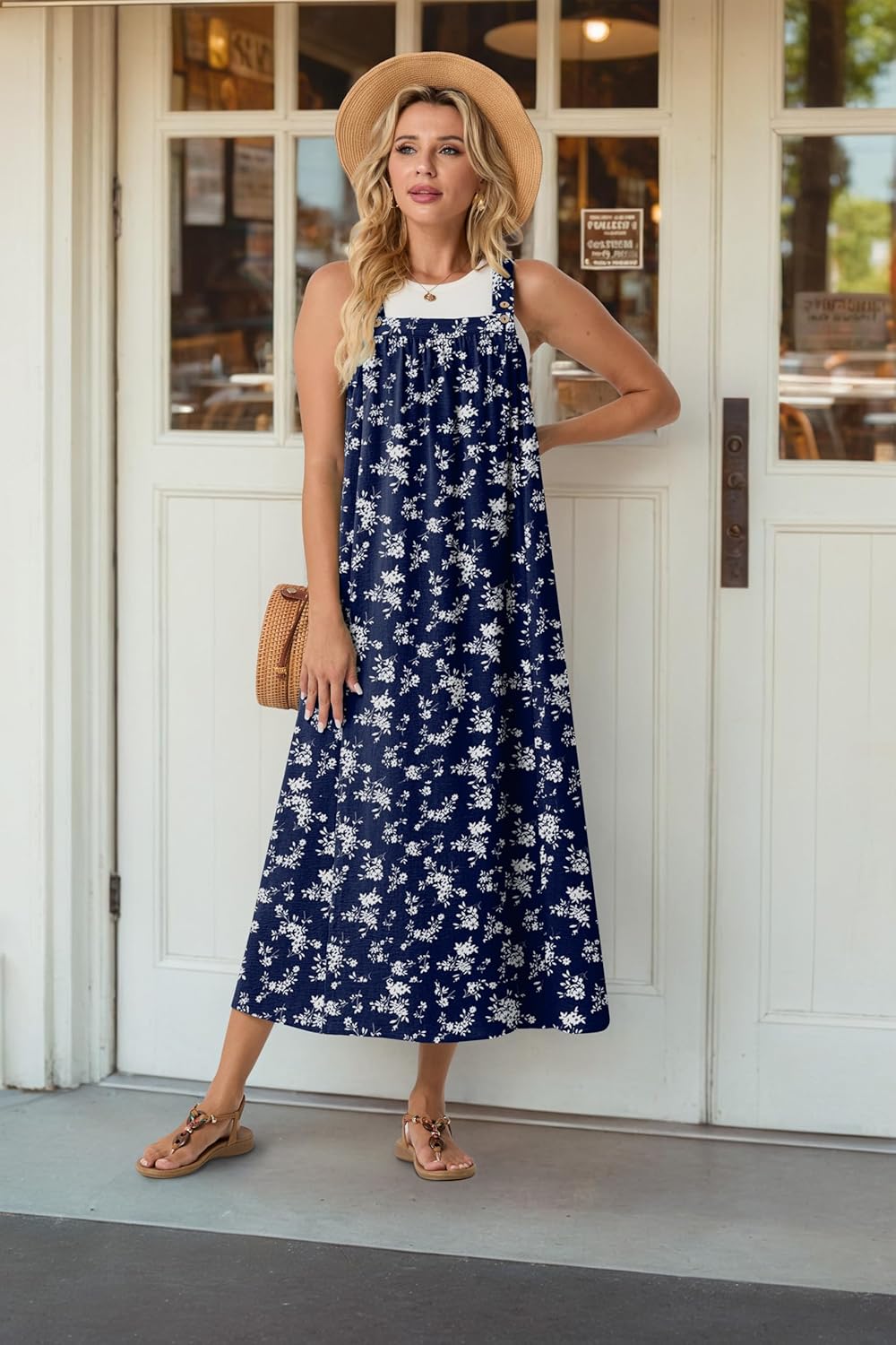Lepunuo Summer Dresses for Women 2026 Casual Boho Overall Dress Adjustable Cover up with Pockets - Image 2