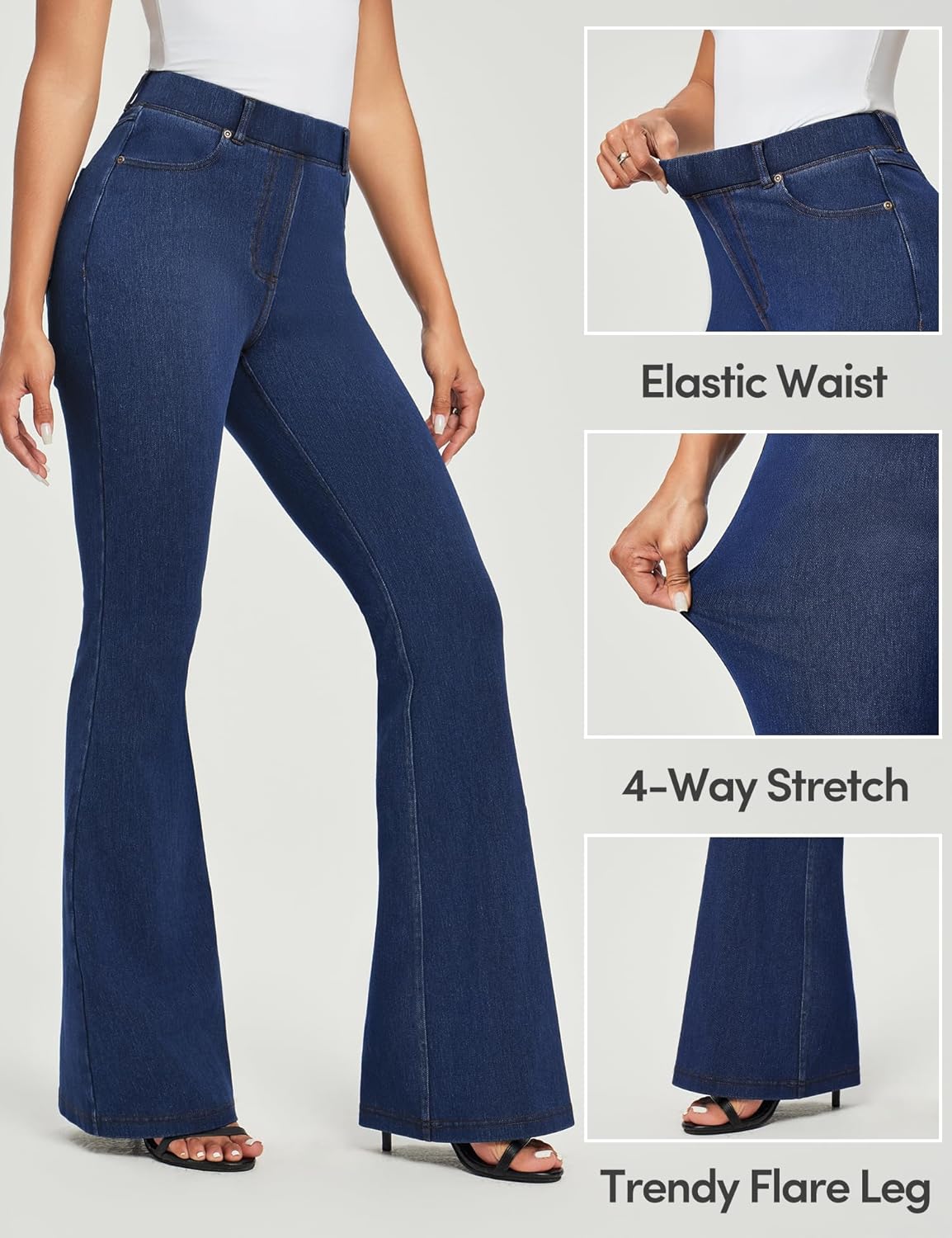 IUGA Bell Bottom Jeans for Women High Waist Stretchy Pull On Bootcut Sweatpant Jeans Flare Leggings Tummy Control Flare Pants - Image 5