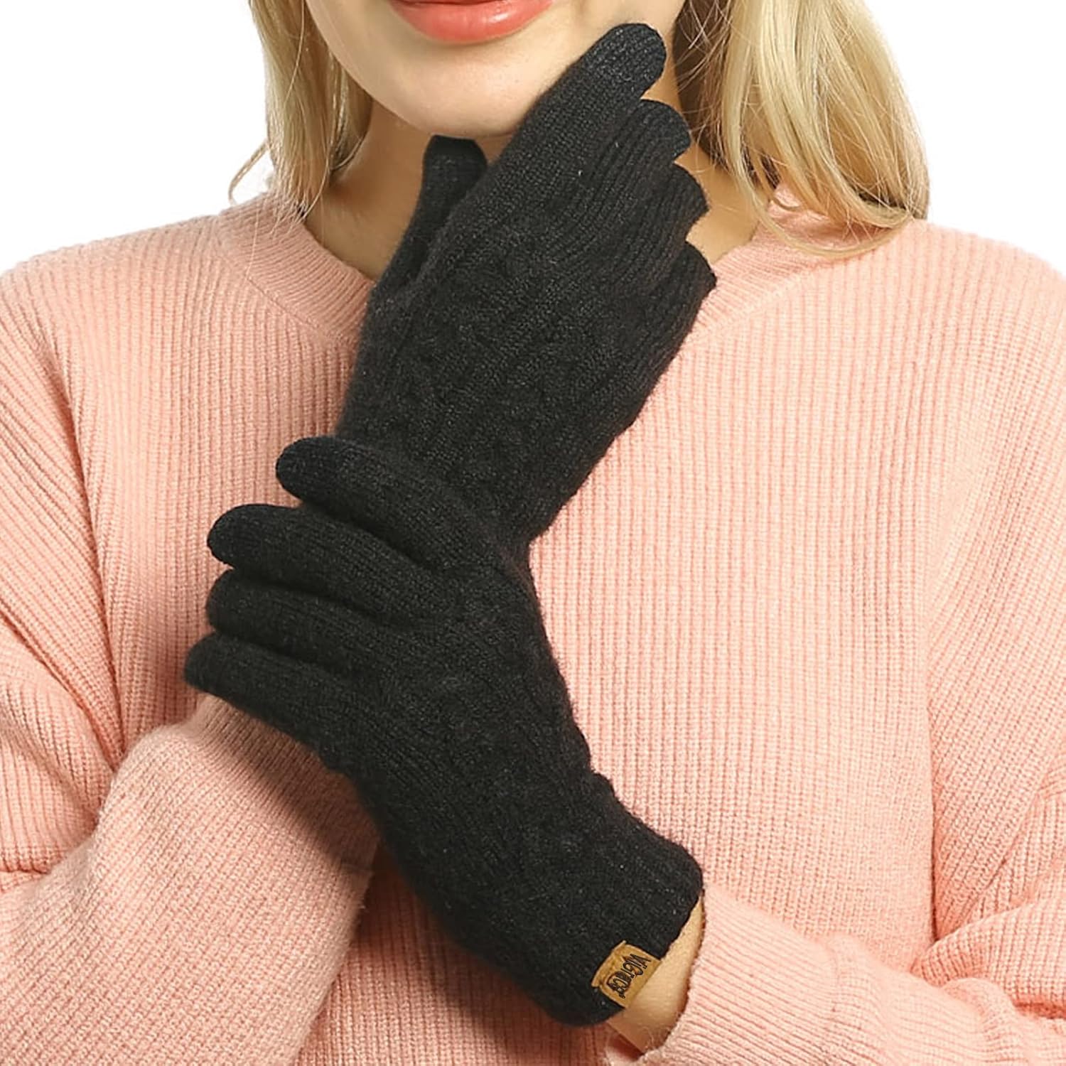 ViGrace Women's Winter Warm Touch Screen Gloves Cable Knit Wool Fleece Lined Touchscreen Texting Mittens for Women - Image 2