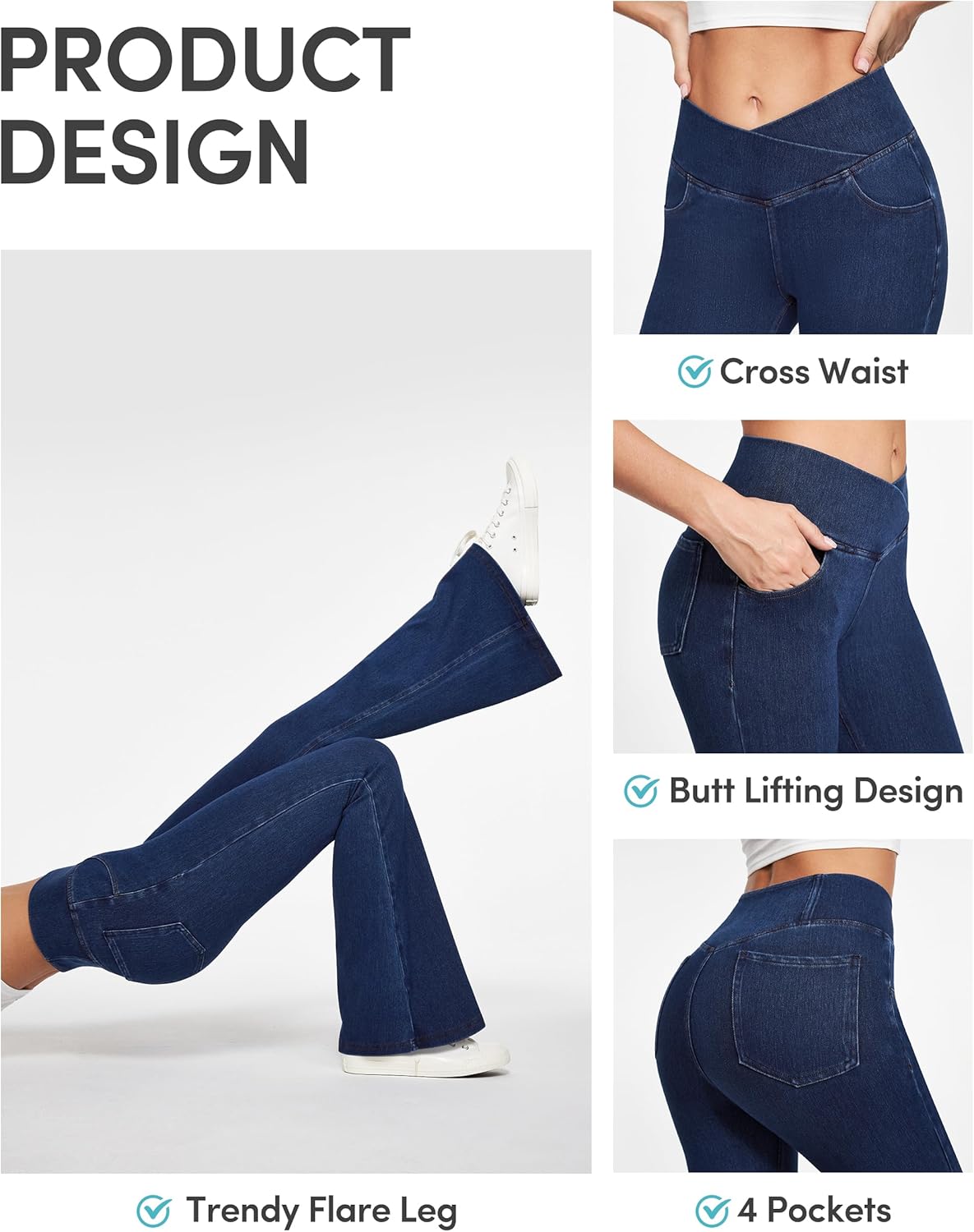 IUGA Stretchy Bell Bottom Jeans for Women Sweatpant Jeans V Cross High Waisted Jeggings Pull On Bootcut Jean Flare Leggings - Image 4