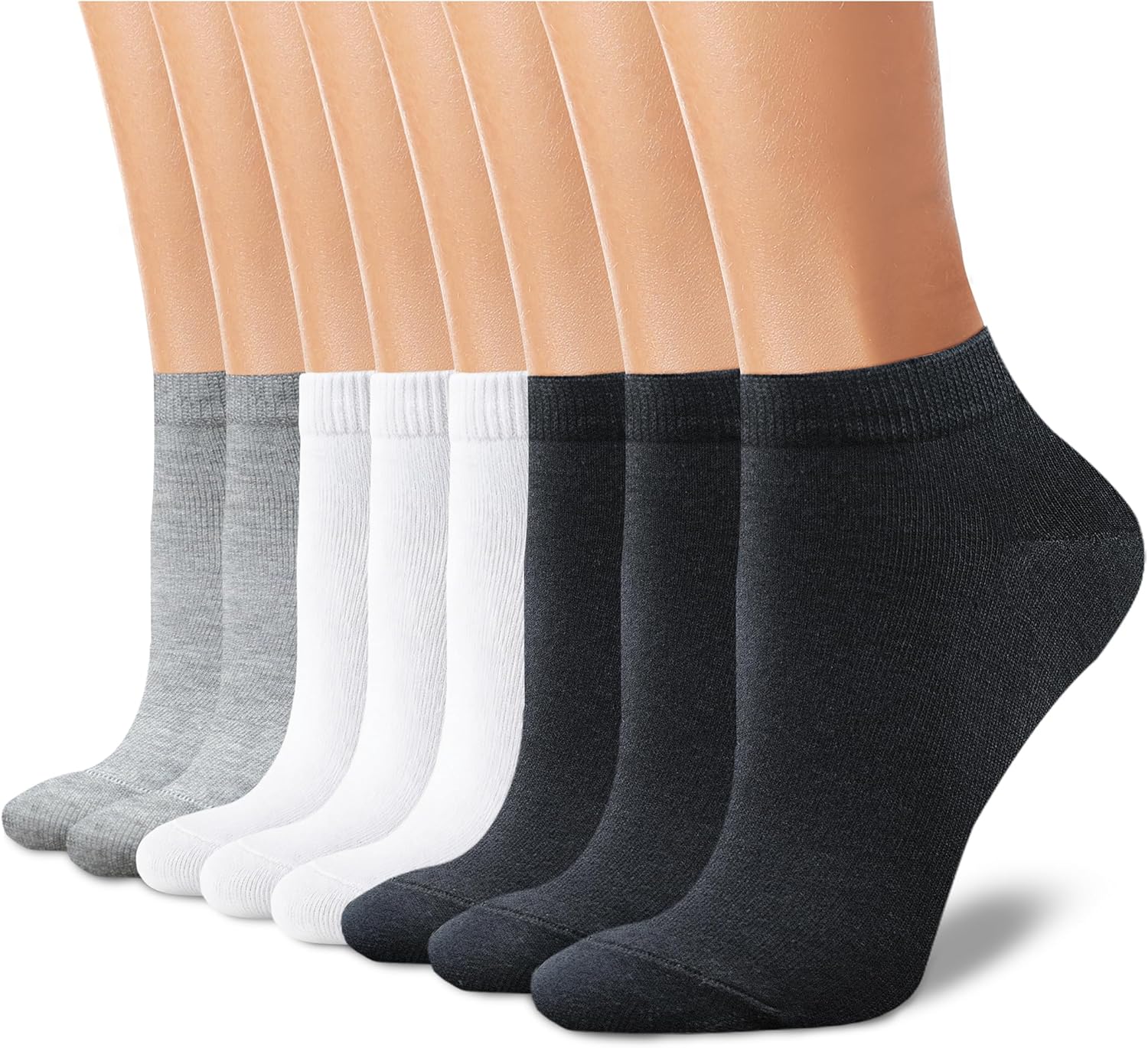 CHARKING 8 Pairs Ankle Socks for Women - Non Slip Cotton No Show Low Cut Casual Socks