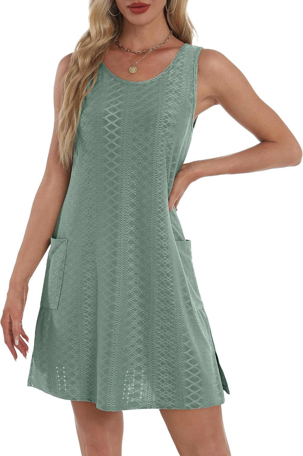 BKRIVE Coverup Summer Dresses for Women 2026 Eyelet Casual Loose Sleeveless Sundresses Tank Dresses with Pockets - Image 4