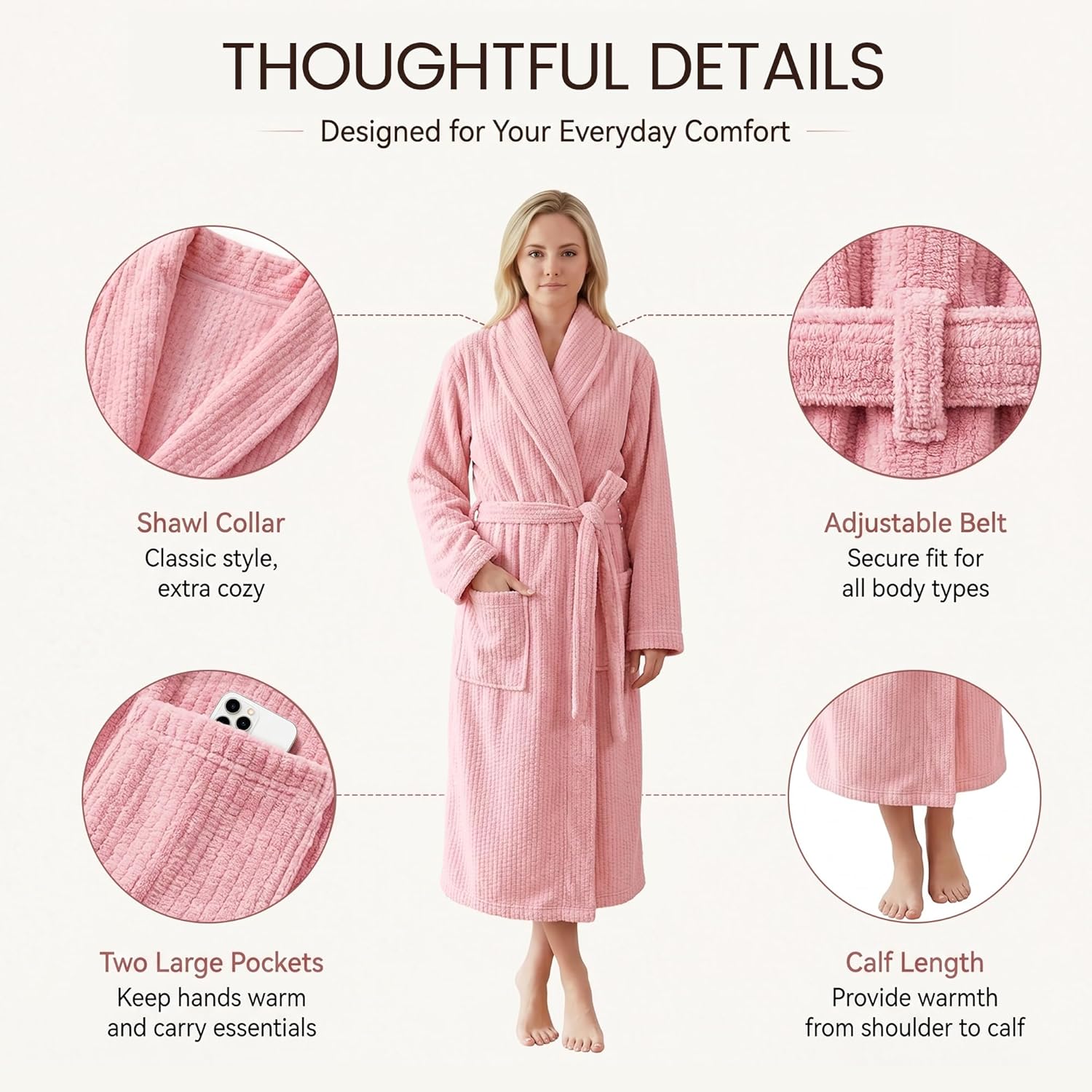 PJGGZ Women's Shawl Collar Bathrobe, Soft Long Towel Robes for Women - Super Absorbent Quick Dry yet Warm - Image 4
