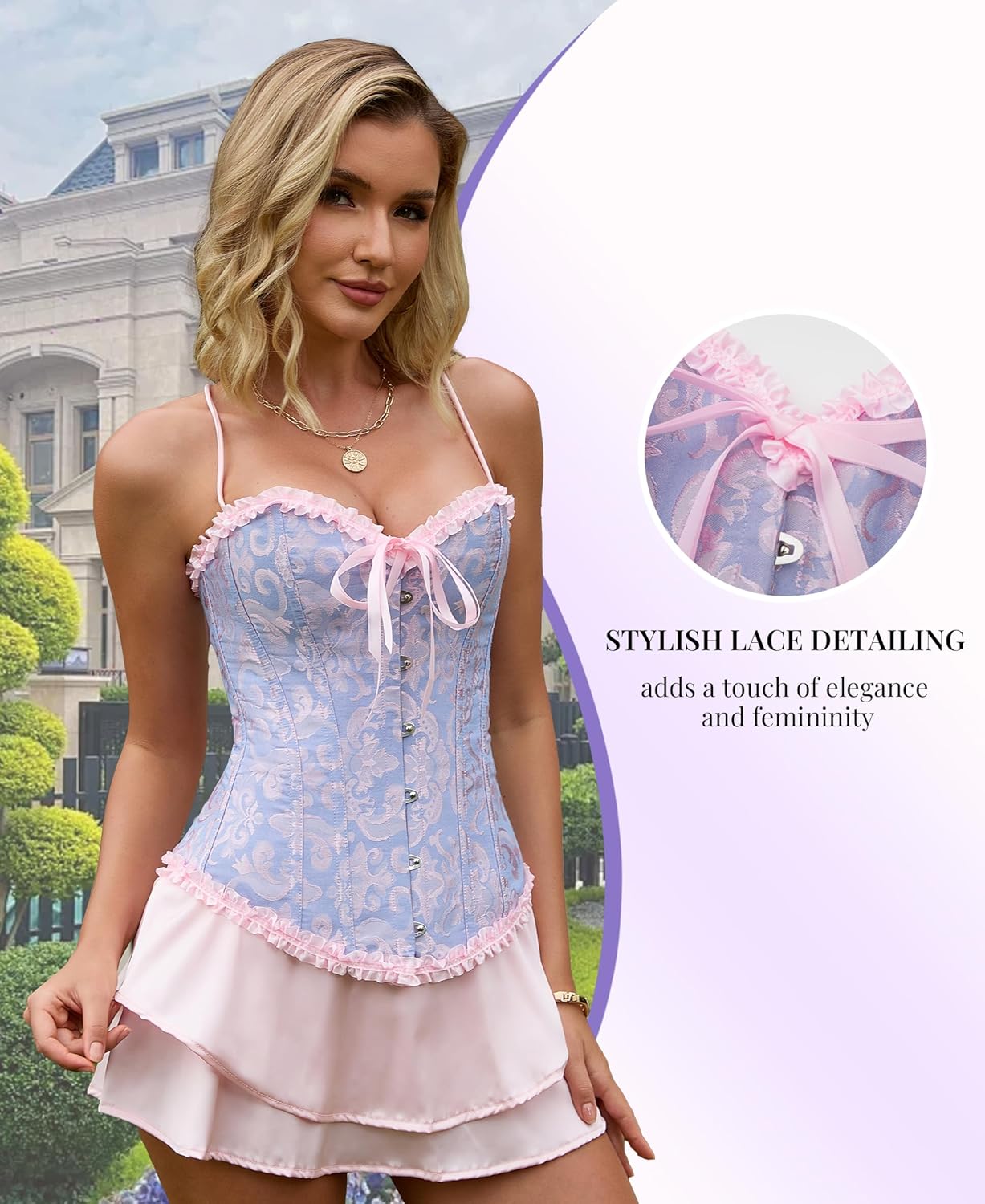 SZIVYSHI Corset Tops for Women, Bustier Shapewear Lingerie, Lace Waist Push Up Bodysuit - Image 7