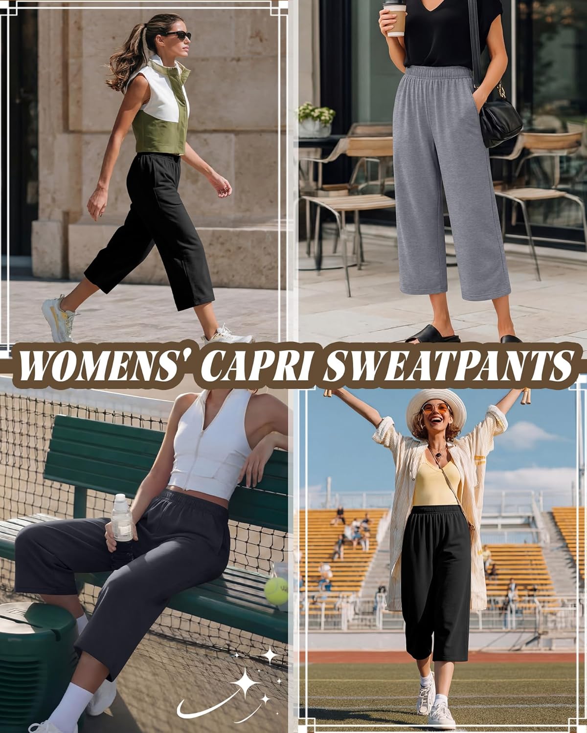 3 Pack Women's Capri Pants Wide Leg Yoga Sweatpants Casual Loose Summer Lounge Workout Cropped Jogger with Pockets - Image 2