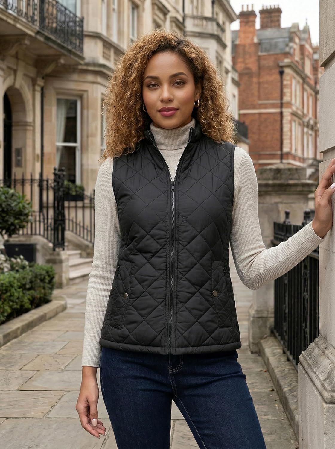 Fuinloth Women's Lightweight Warm Puffer Quilted Vest - 4-Pockets Stand Collar Zip Gilet, Fall Winter Outerwear - Image 7