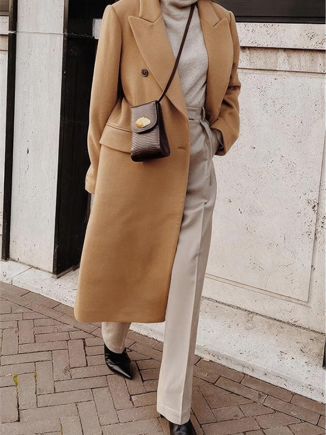 IDEALSANXUN Womens Long Wool Coats Fall Winter Double Breasted Trench Coat Peacoat - Image 2