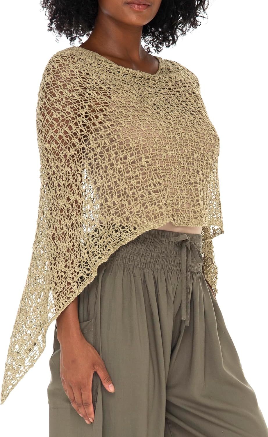 SHU-SHI Summer Ponchos For Women Lightweight Sheer Popcorn Knit Sweater Cape Pullover - Image 4
