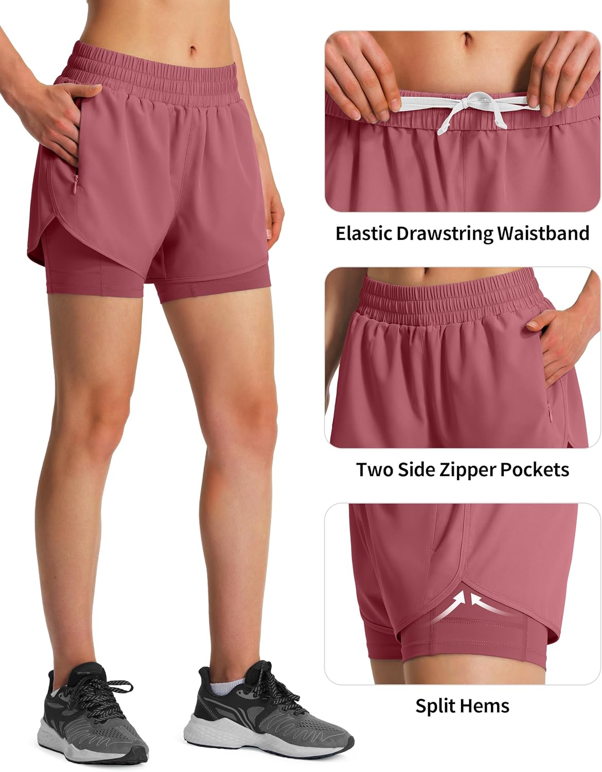 Ksmien Women's 2 in 1 Running Shorts Quick Dry Athletic Gym Workout Shorts with Liner Phone Pockets - Image 5