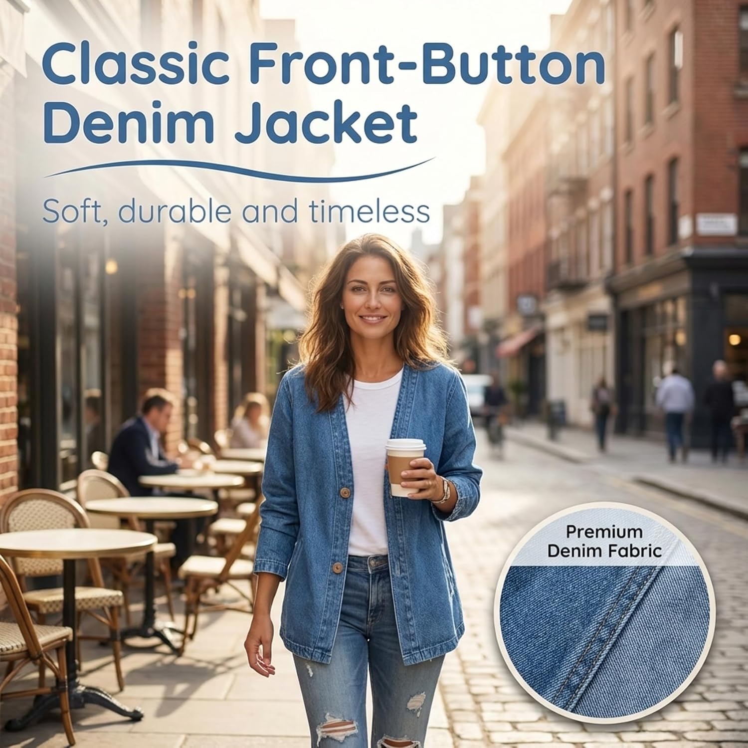 Women's Classic Button Front Denim Jacket – V-Neck, Breathable Fabric & Relaxed Fit - Image 3