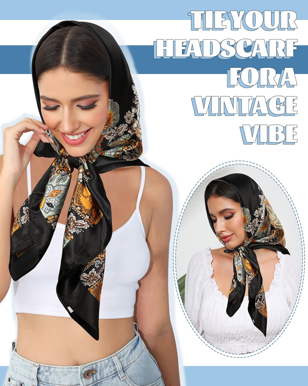 AWAYTR 35” Large Square Satin Head Scarf - 3Pcs Satin Hair Scarves Silk Bandana Scarf Headscarf Silk Feeling Scarf for Women - Image 6
