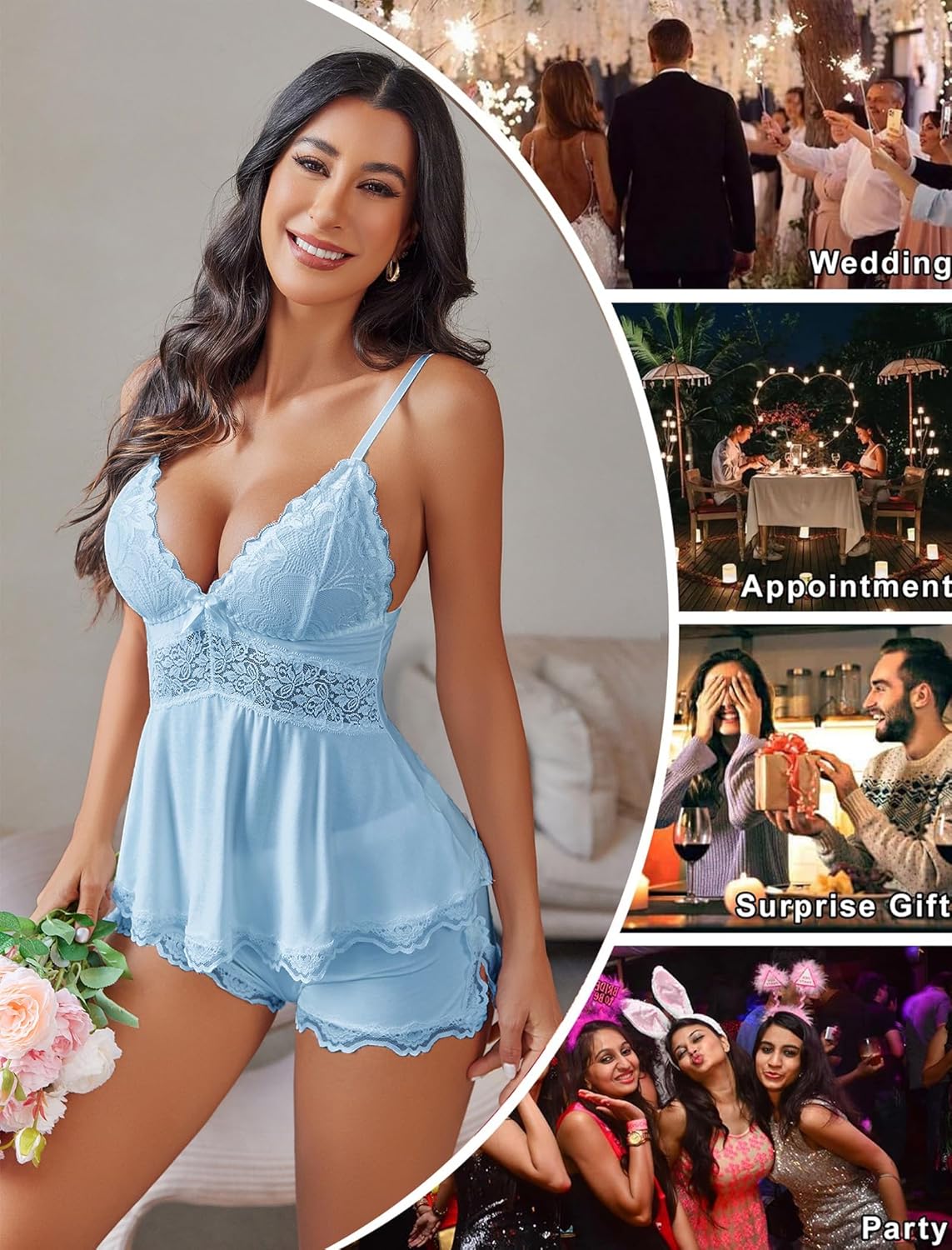 Avidlove Womens Sweetness Cami Set Lace Camisole Lingerie Nightwear Sexy Pajamas Lounge Sets - Image 5