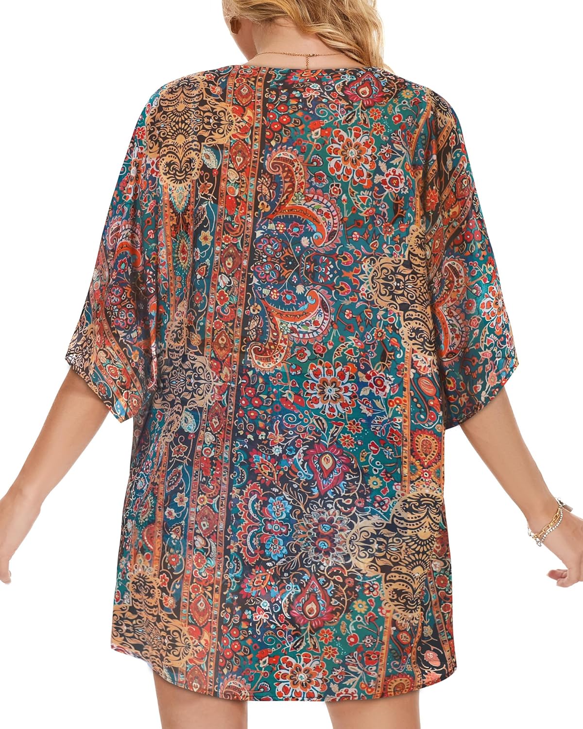 Women's Floral Print Puff Sleeve Kimono Cardigan Loose Cover Up Casual Blouse Tops 2026 - Image 5