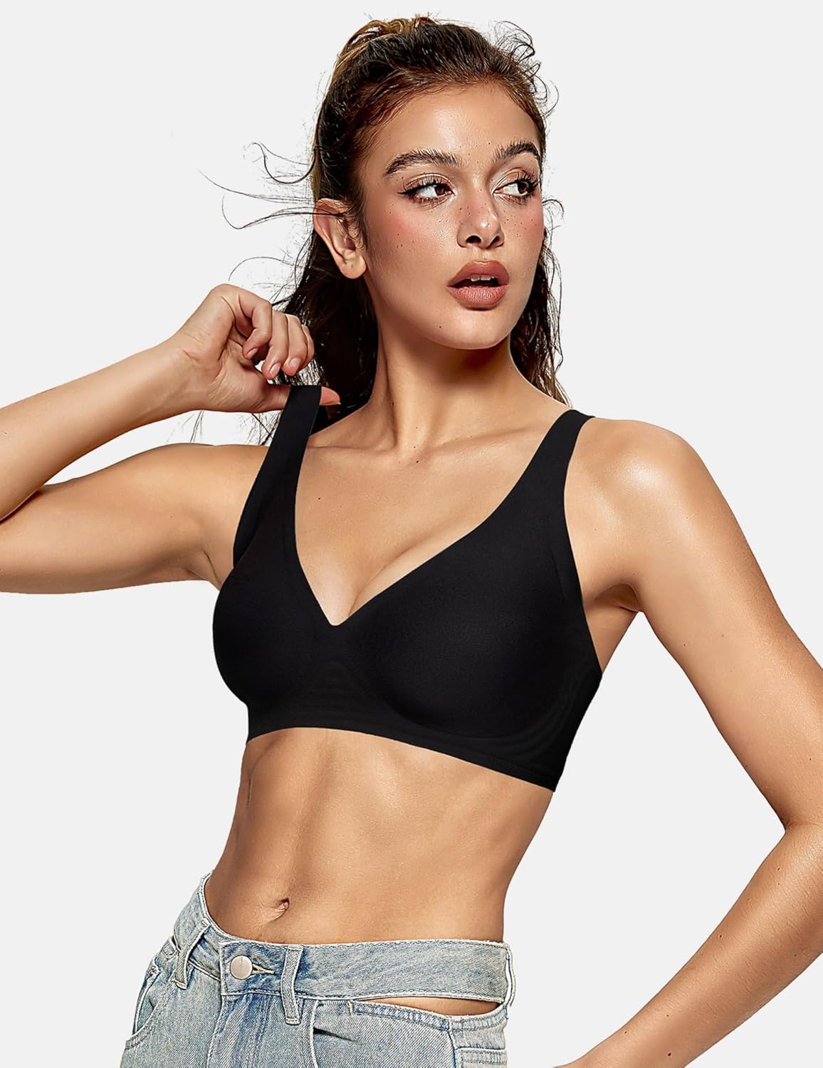 OEAK Womens Deep V Bras Wireless Comfortable Bra Supportive No Underwire Bras Tshirt Push Up Bralettes Plunge Seamless Bra - Image 4