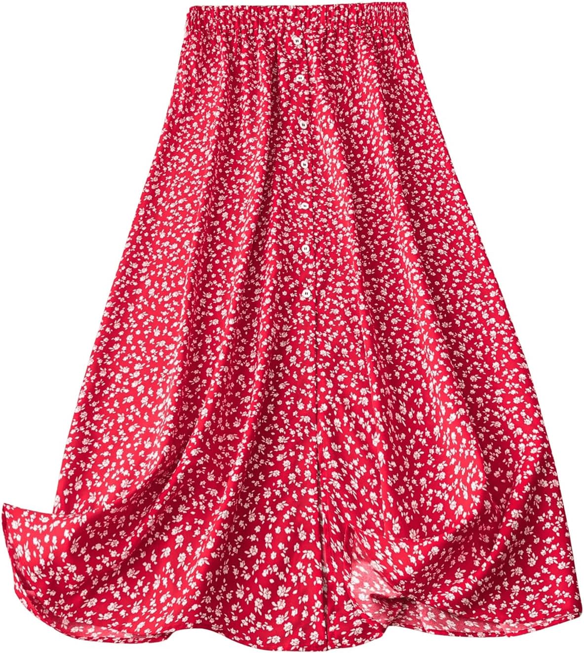 GORGLITTER Women's Plus Size Skirt Boho Trendy Summer Vacation Floral Midi Skirts High Waisted A Line Flowy Maxi Skirt