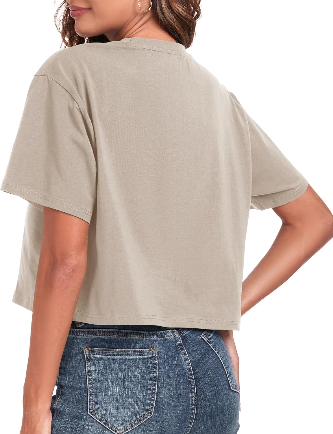 PRIMODA Women's Oversized Workout Cropped T Shirts Crew Neck Short Sleeve Casual Loose Summer Crop Tee Tops Cotton - Image 3