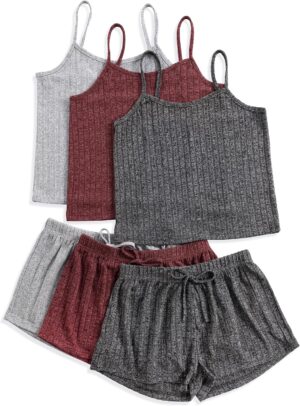 3 Sets for Women Ribbed Pajamas Set...