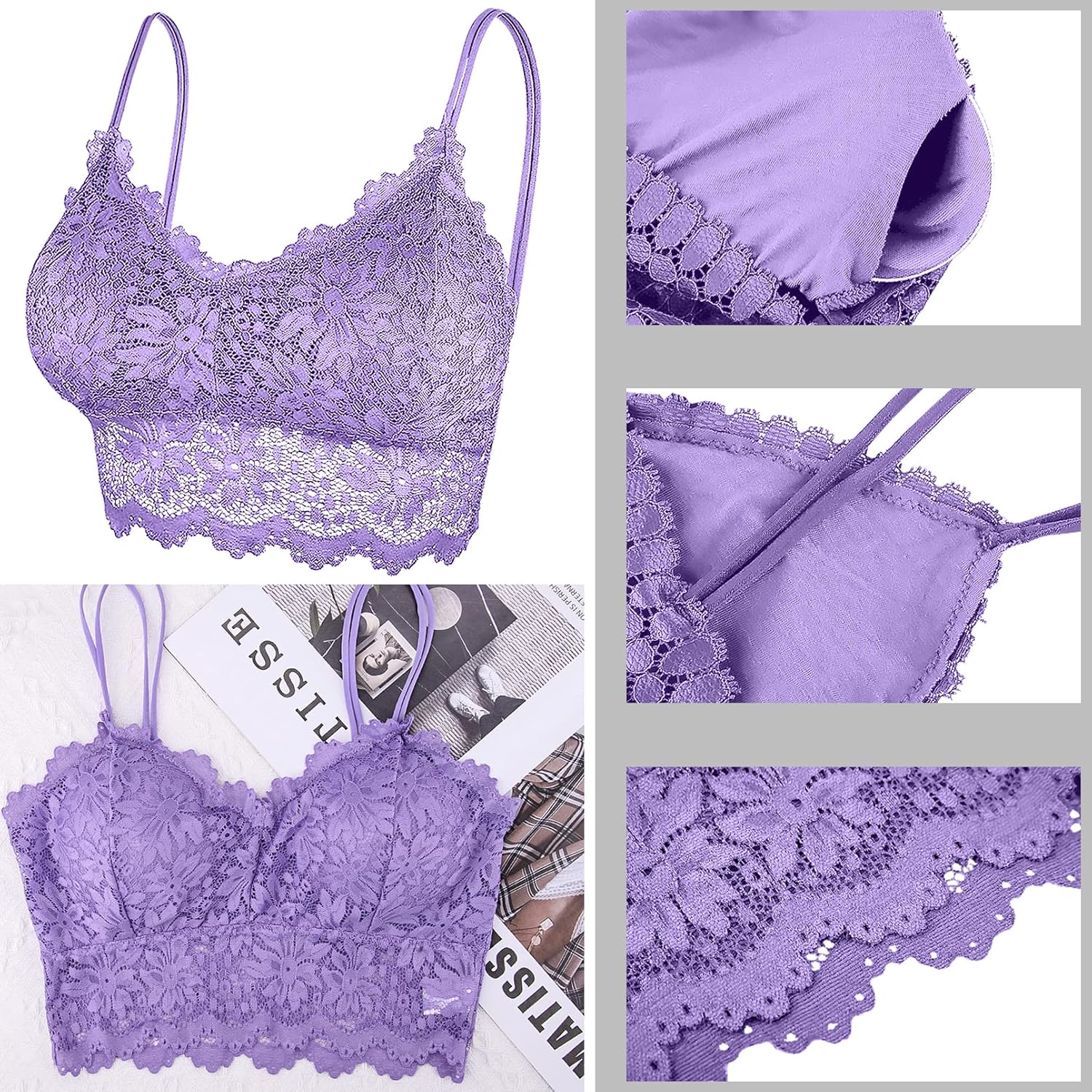 Duufin 5 Pcs Lace Bralettes for Women Bralette Padded Lace Bandeau Bra - Image 2