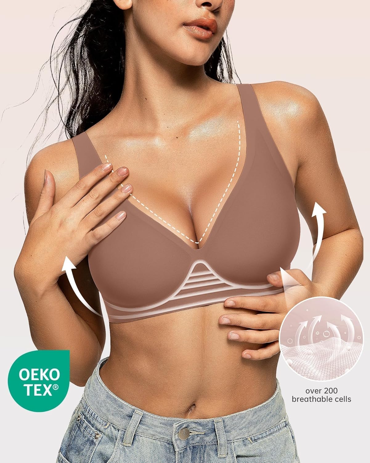 OEAK Womens Deep V Bras Wireless Comfortable Bra Supportive No Underwire Bras Tshirt Push Up Bralettes Plunge Seamless Bra - Image 2