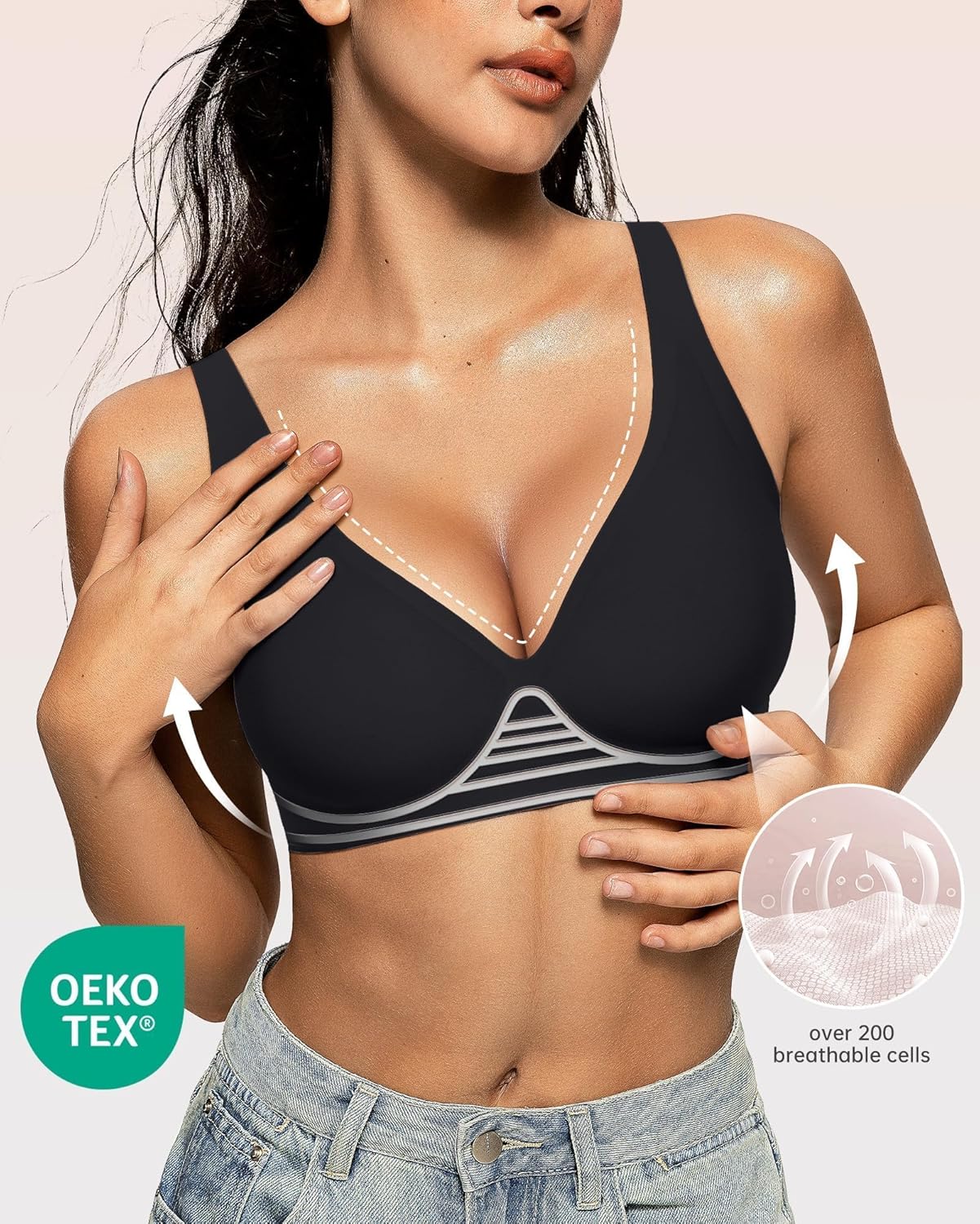 OEAK Womens Deep V Bras Wireless Comfortable Bra Supportive No Underwire Bras Tshirt Push Up Bralettes Plunge Seamless Bra - Image 2