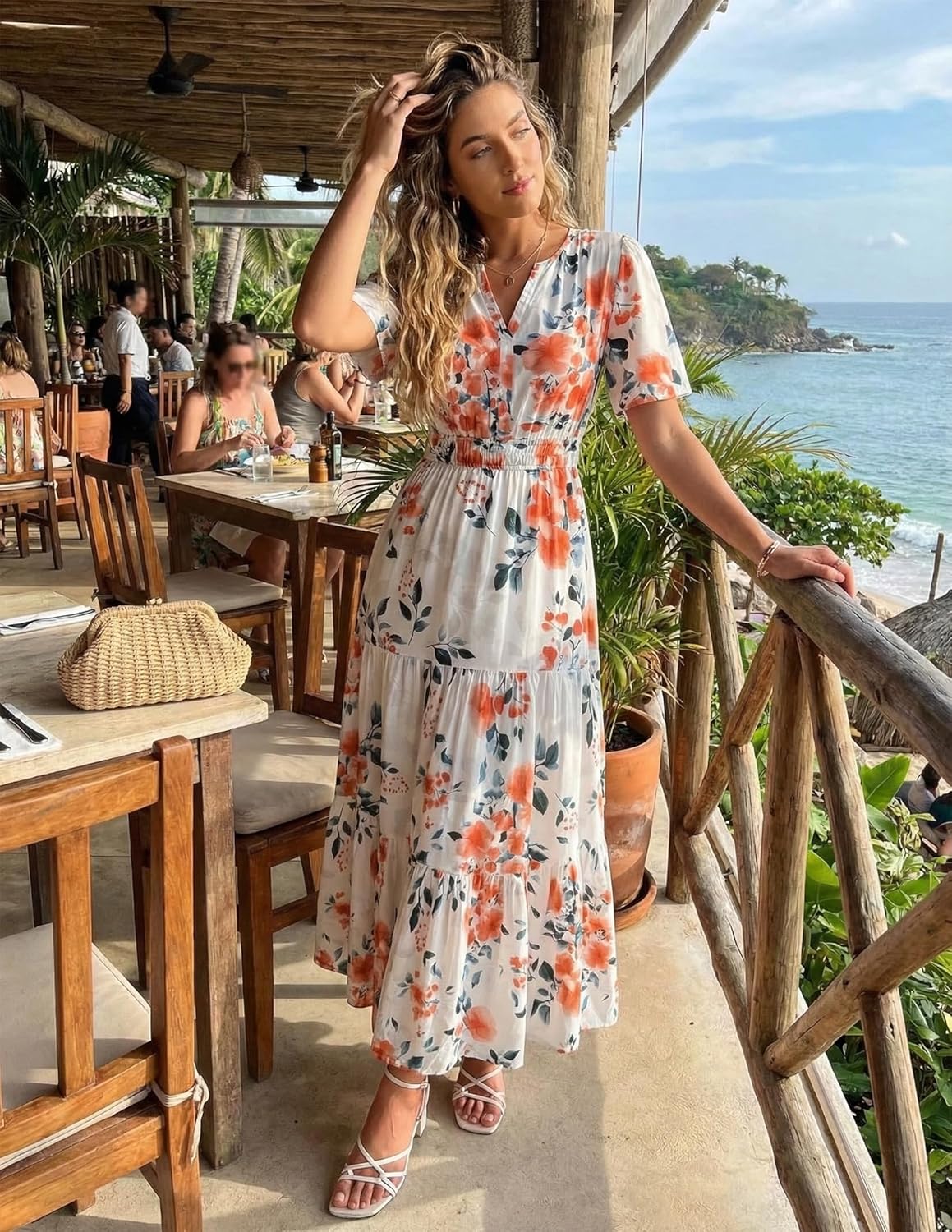 ZESICA Women's 2026 Summer Spring Floral Boho Maxi Dresses Casual Short Sleeve V Neck A Line Flowy Beach Vacation Dress - Image 2