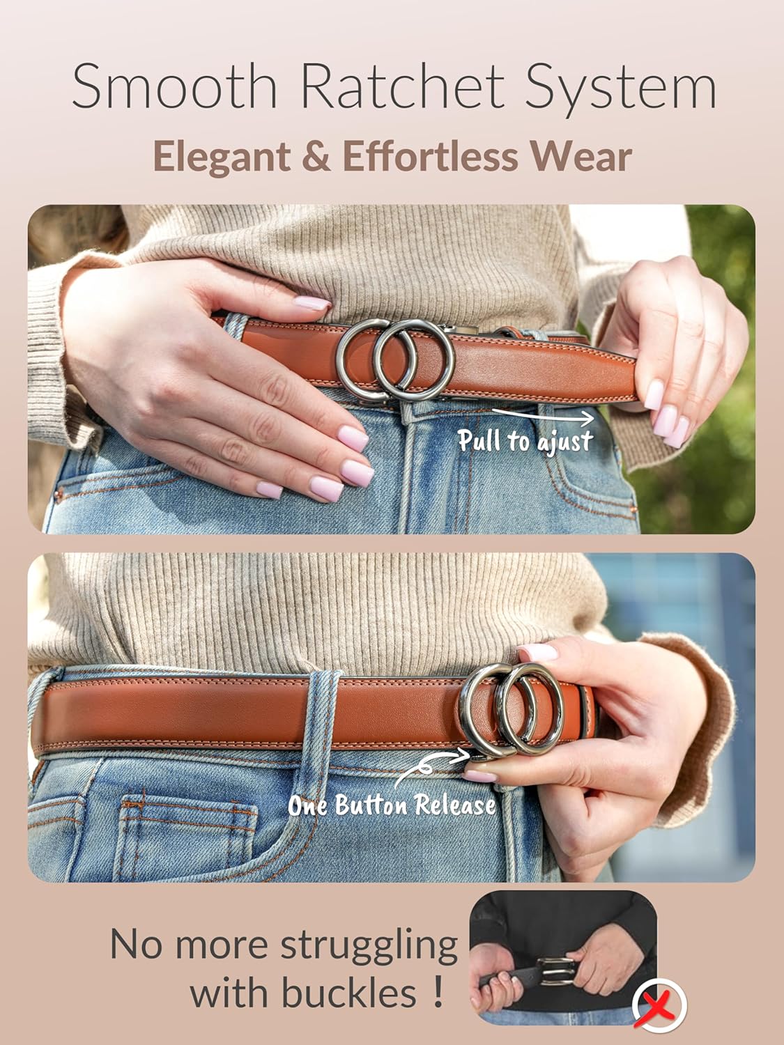 MILORDE Womens Ratchet Leather Dress Belt - 3cm/1.18“ width,Size Customizable Fit,Designs for Dress and Casual - Image 5