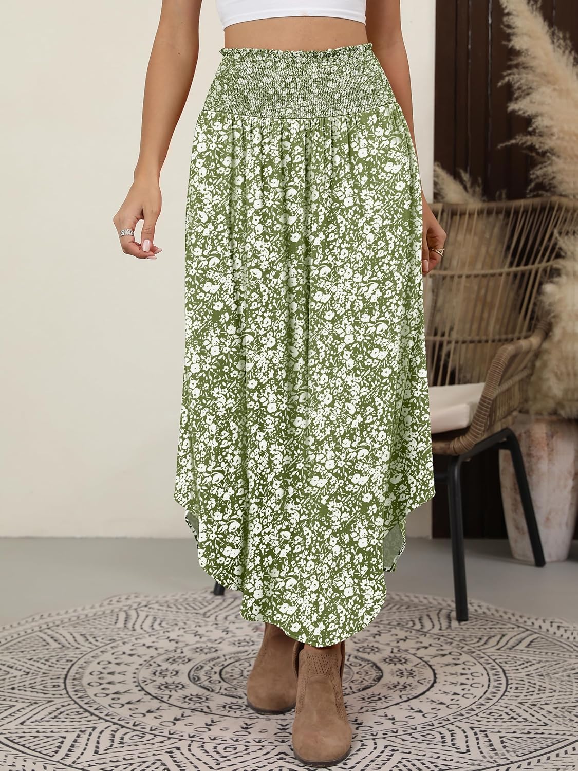 ANRABESS Women's Maxi Skirts Summer Boho Floral High Waisted Flowy Swing Pleated Beach Long Skirt with Pockets - Image 6
