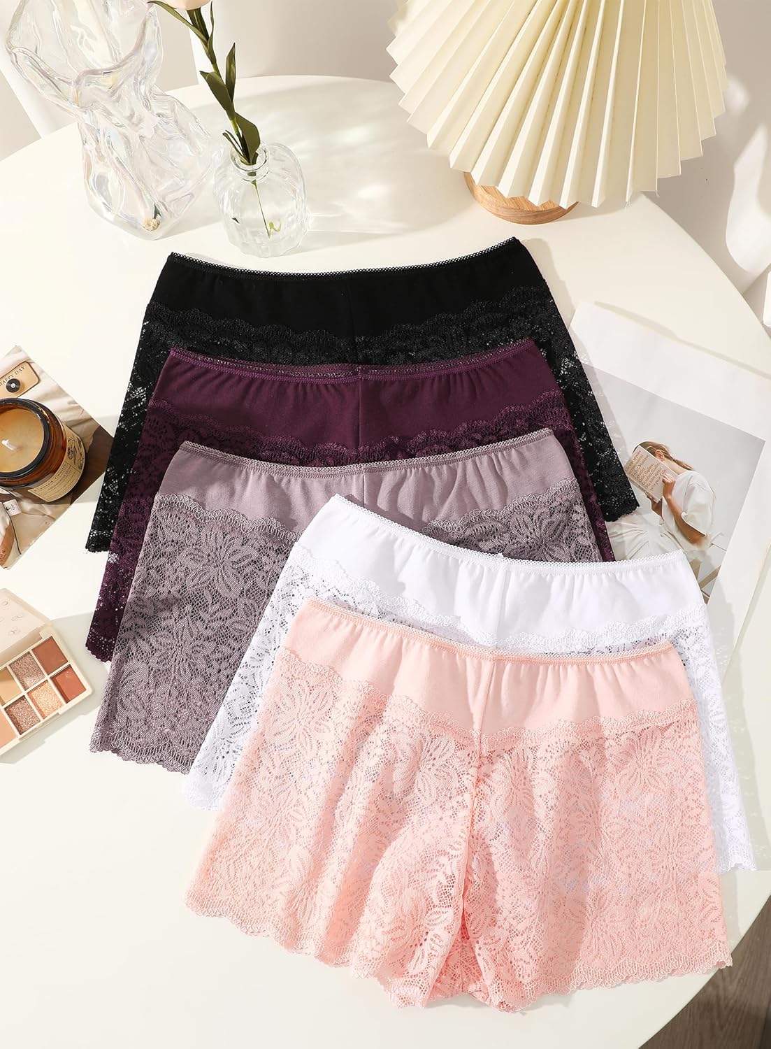 ALL OF SHE Lace Boyshort Sexy Underwear Womens Panties Cheeky Plus Size Lingerie Stretch Cotton Waistband S-3XL 5 Pack - Image 8