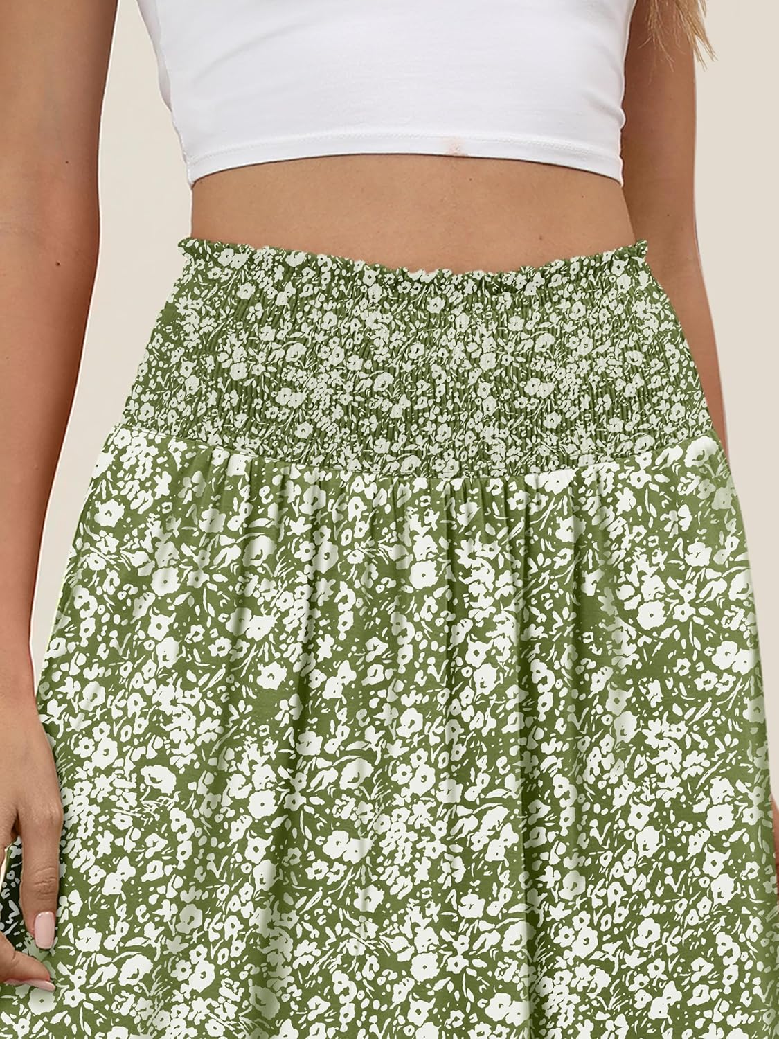 ANRABESS Women's Maxi Skirts Summer Boho Floral High Waisted Flowy Swing Pleated Beach Long Skirt with Pockets - Image 2