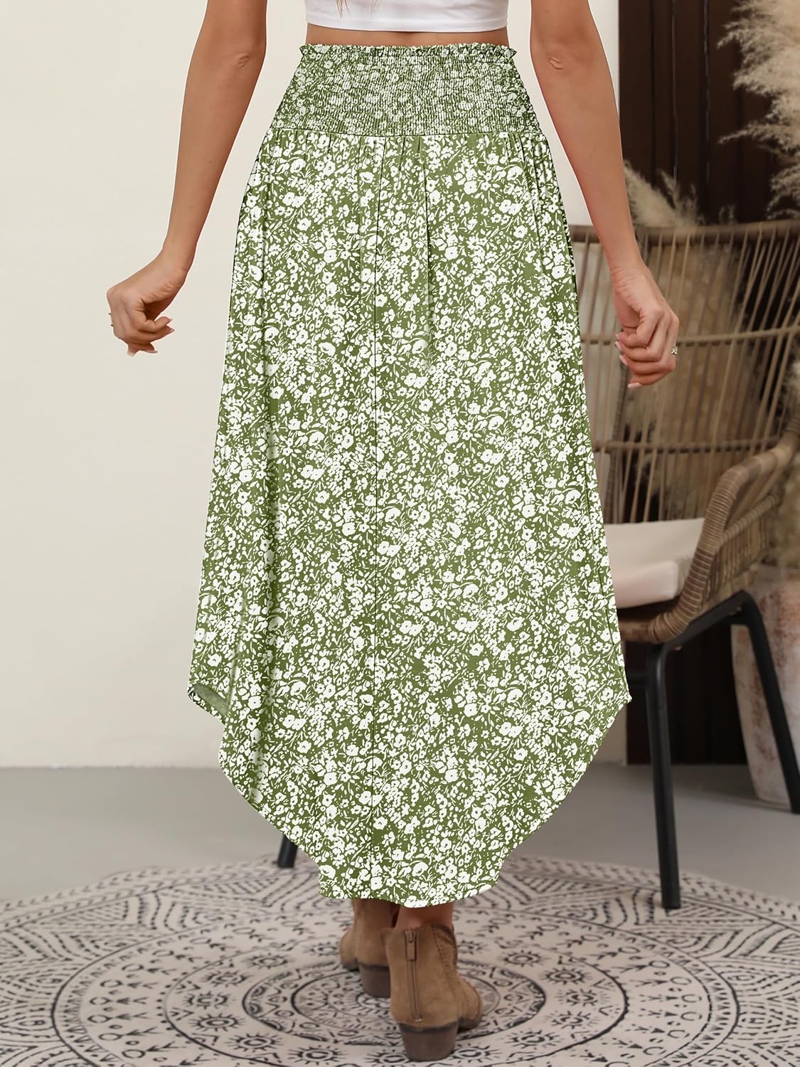 ANRABESS Women's Maxi Skirts Summer Boho Floral High Waisted Flowy Swing Pleated Beach Long Skirt with Pockets - Image 5