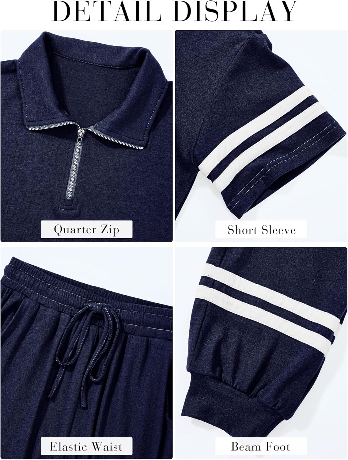 MASCOMODA 2 Piece Outfits for Women 2026 Summer Casual Quarter Zip Short Sleeve Tops Long Pants Tracksuit Jogger Lounge Sets - Image 5