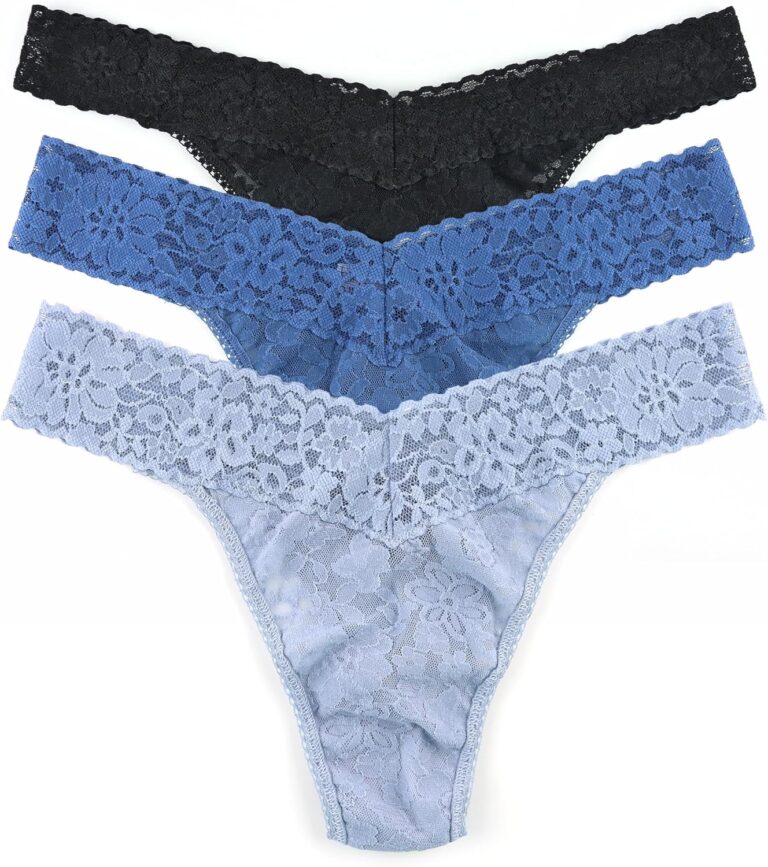 hanky panky - Daily Lace Original Rise Thongs for Women 3 Pack | One Size (4-14) | Lacy thong underwear, lingerie panties