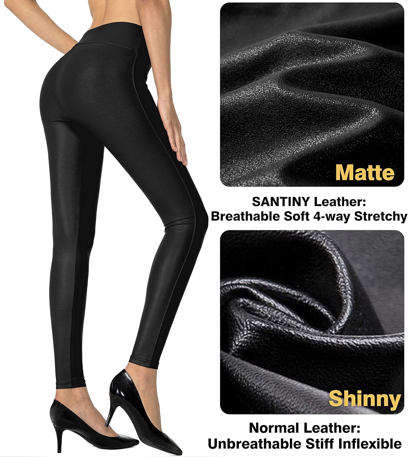 SANTINY Women's 25.5''/27'' Faux Leather Leggings Pants Stretch High Waisted Tights for Women - Image 4