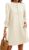 Wenrine Womens 3/4 Puff Sleeve Mini Dress Button Crewneck Elegant Casual Business Shift Dresses 2025