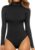 MANGOPOP Women’s Mock Turtle Neck Long Sleeve Tops Bodysuit Jumpsuit