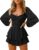 Fixmatti Women off Shoulder Rompers Lantern Long Sleeve Ruffle Tie Mini Shorts Jumpsuit