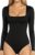 MANGOPOP Women’s Square Neck Short Sleeve Long Sleeve Bodysuit Sexy Body Suits Shirt Slim Fitted Tops