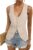 Tankaneo Womens Scoop Neck Blazer Vest Summer Linen Sleeveless Fitted Waistcoat Work Casual Cotton Suit Tops
