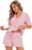 LUBOT 100% Cotton Pajamas for Women 2 Piece PJ Set Button-Down Soft Knit Short Sleeve Summer Sleepwear Loungewear XS-XXL