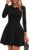 PRETTYGARDEN Long Sleeve Mini Dress for Women 2026 Spring Crewneck Knit Pleated Babydoll A Line Casual Short Party Dresses