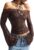 BEAUDRM Women’s Off The Shoulder Top Boho Western Y2k Bell Sleeve Foral Lace Sheer Mesh Fitted T Shirts Spring Tops