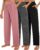 Huukeay 3 Pack Women’s Lounge Pants, Cozy Wide Leg Lounge Slacks with Pockets Loose Flowy Yoga Sweatpant Workout Comfy Jogger