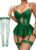 Lilosy Sexy Stocking Rhinestones Heart Garter Underwire Floral Mesh lace Sheer Babydoll Lingerie Teddy Bodysuit Skirt Set